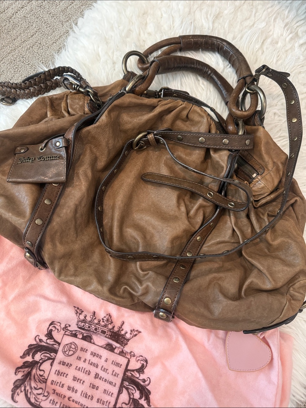 Juicy Couture vitange Brown Leather Slouchy Y2K Shoulder Bag